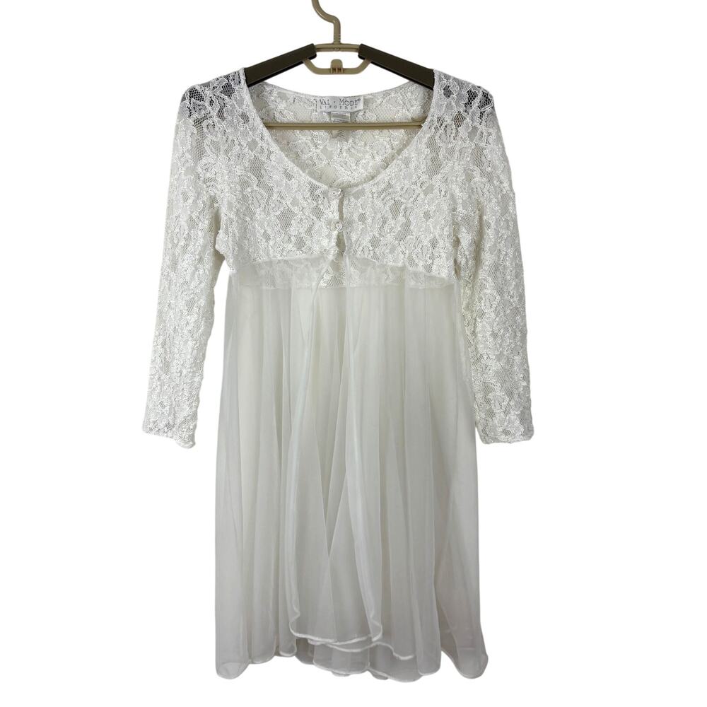 Val Mode Lingerie White Lace Mesh Sheer Small vintage polyester Robe Topper